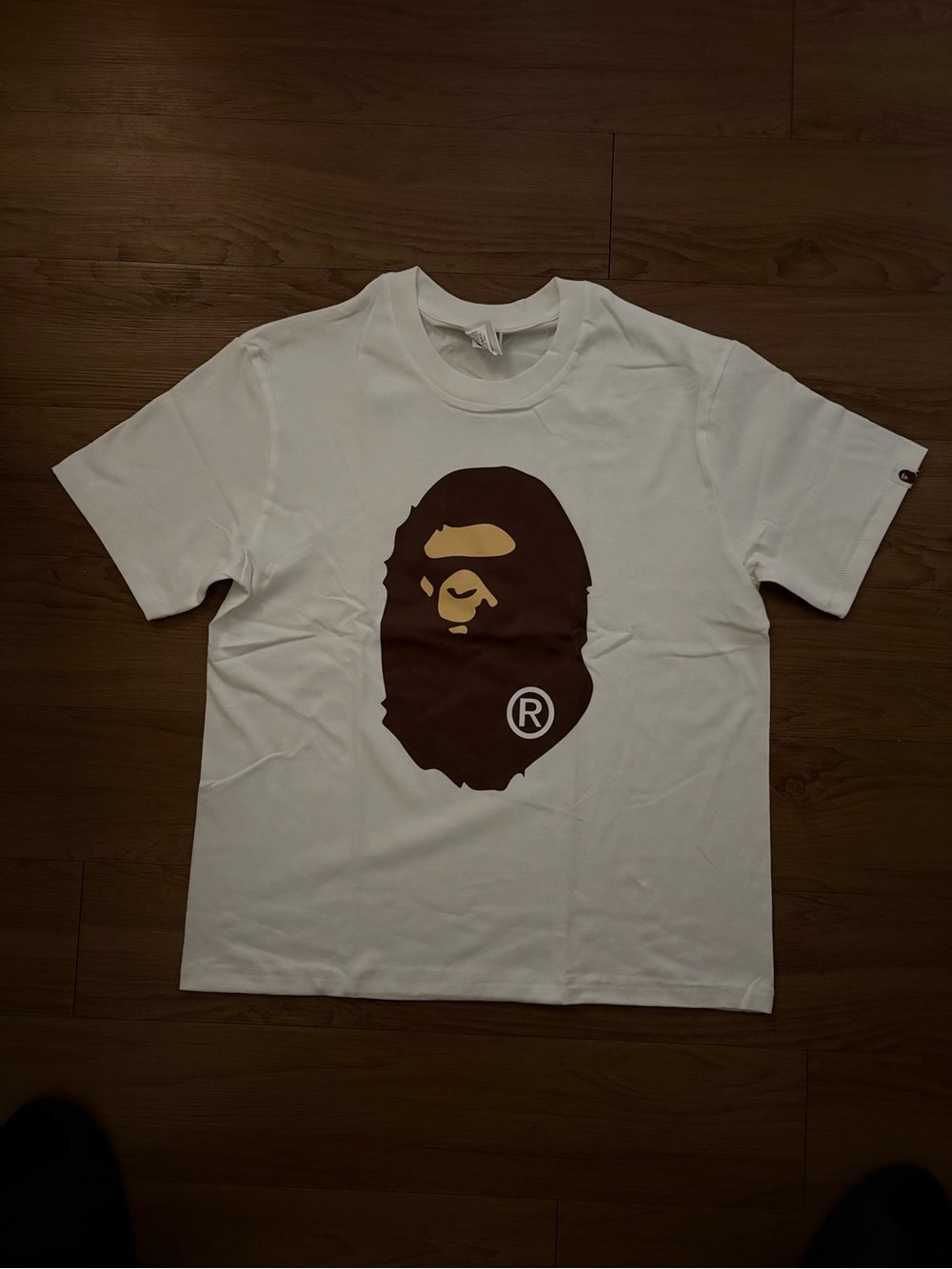 Bape White Tee with Brown Ape Head Graphic